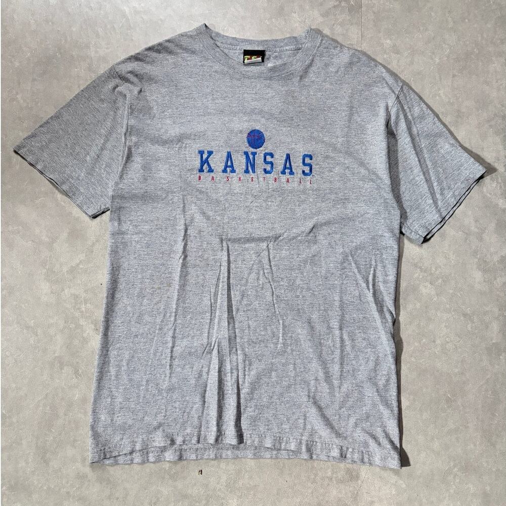 90s Vintage Kansas Jayhawks Basketball Grey T-Shirt -XL